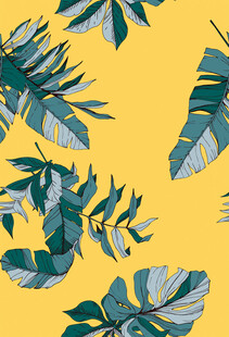 热带植物花卉黄色背景图案