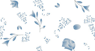 蓝调水彩花卉植物图案