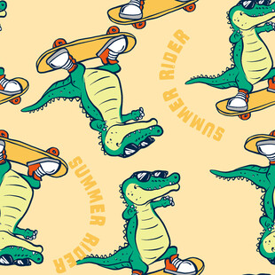 卡通鳄鱼与火箭图案设计