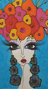 头戴繁花的神秘女性形象