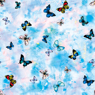 梦幻蓝底多彩蝴蝶图案