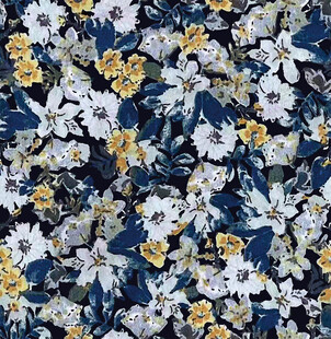 蓝底花卉图案布料