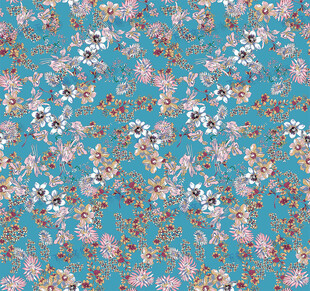 蓝色花卉图案布料纹理