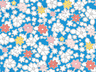 蓝底多彩花卉图案