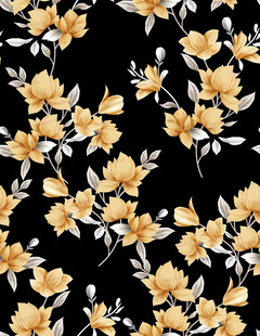 黑色底黄色花卉图案