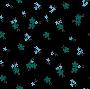 黑色背景上的蓝花与三叶草图案