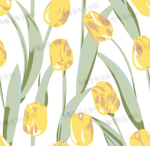 手绘黄色郁金香花卉图案