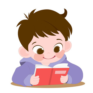 卡通男孩专注阅读学习小朋友插画