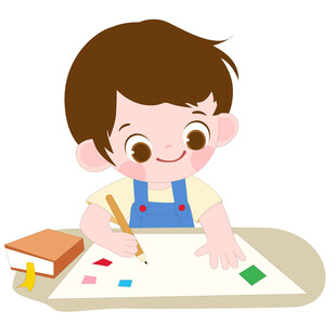 卡通风男孩课桌前认真学习插画