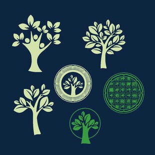 简约树木与圆形图案设计 
