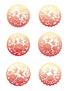 矢量牡丹燕子剪纸元素