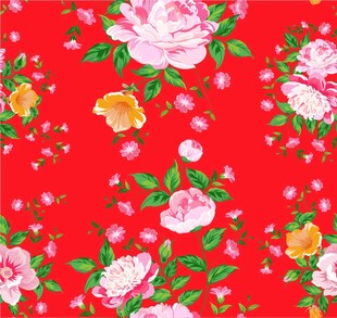 红色花卉图案精美印花