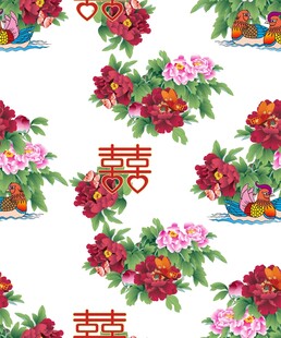 中式花卉喜字图案设计
