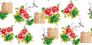 喜庆花卉与字图案数码印花