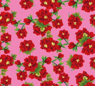 粉色背景上的红色花卉图案