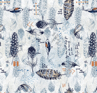 蓝调花鸟植物图案纹理