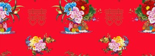 中式花卉图案红色背景布料数码