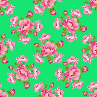 绿底粉色花卉图案纹理无缝数码