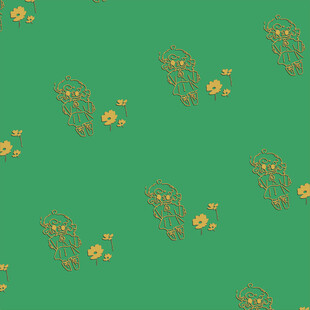 绿色背景上的拖鞋与金币图案