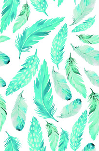 清新绿羽水彩无缝图案