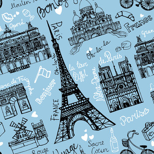 巴黎地标手绘风图案背景