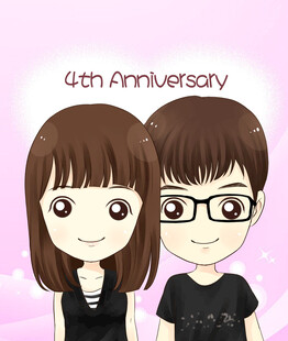 四周年纪念卡通情侣形象