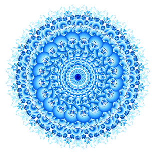 蓝色精美圆形曼陀罗图案