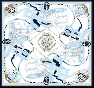 蓝白几何图案方形丝巾设计