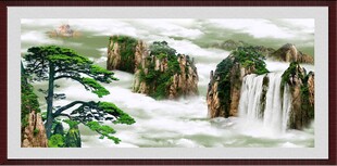 山水国画中的壮丽瀑布景观