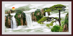 山水国画中的壮丽瀑布景观