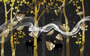 金色飞鸟与烟雾艺术画面