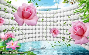 浪漫粉色玫瑰水边美景