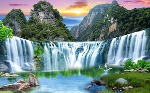 壮丽山水瀑布景观图
