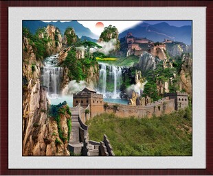 壮丽山水瀑布景观图