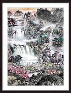 山水瀑布国画作品
