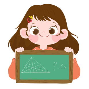 卡通风女孩拿着黑板认真做数学题