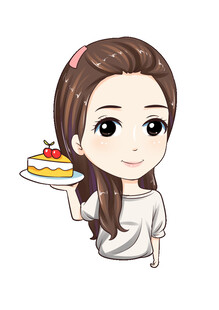 女孩端蛋糕的可爱卡通形象