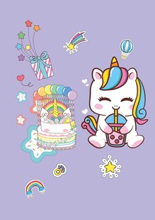 可爱独角兽猫咪与蛋糕