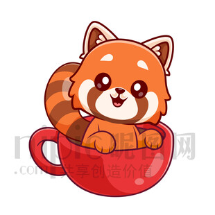 杯中小熊猫萌态十足