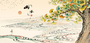 银杏树在水墨山水间