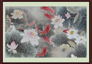 水墨荷花锦鲤装饰画