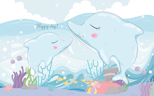 可爱卡通海豚海底世界儿童房背景