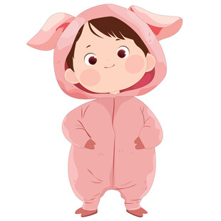 男孩穿卡通服小猪睡衣动物卡片