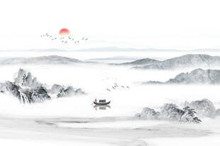 中式山水屏风画