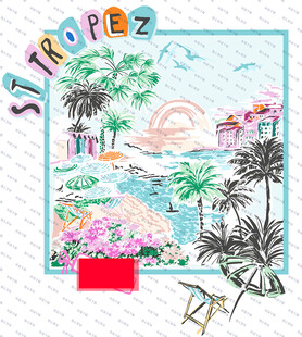 热带风情手绘景观图案