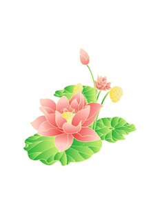 矢量手绘古风荷花免抠元素