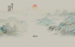 新中式古风国画山水背景墙壁画