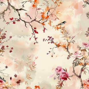 花鸟水彩风唯美花卉图案