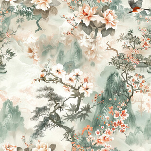 中式花鸟山水图案纹理