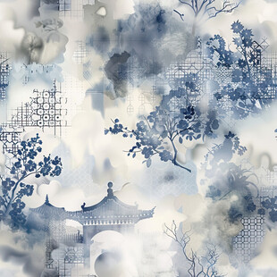 水墨古风山水亭阁图景